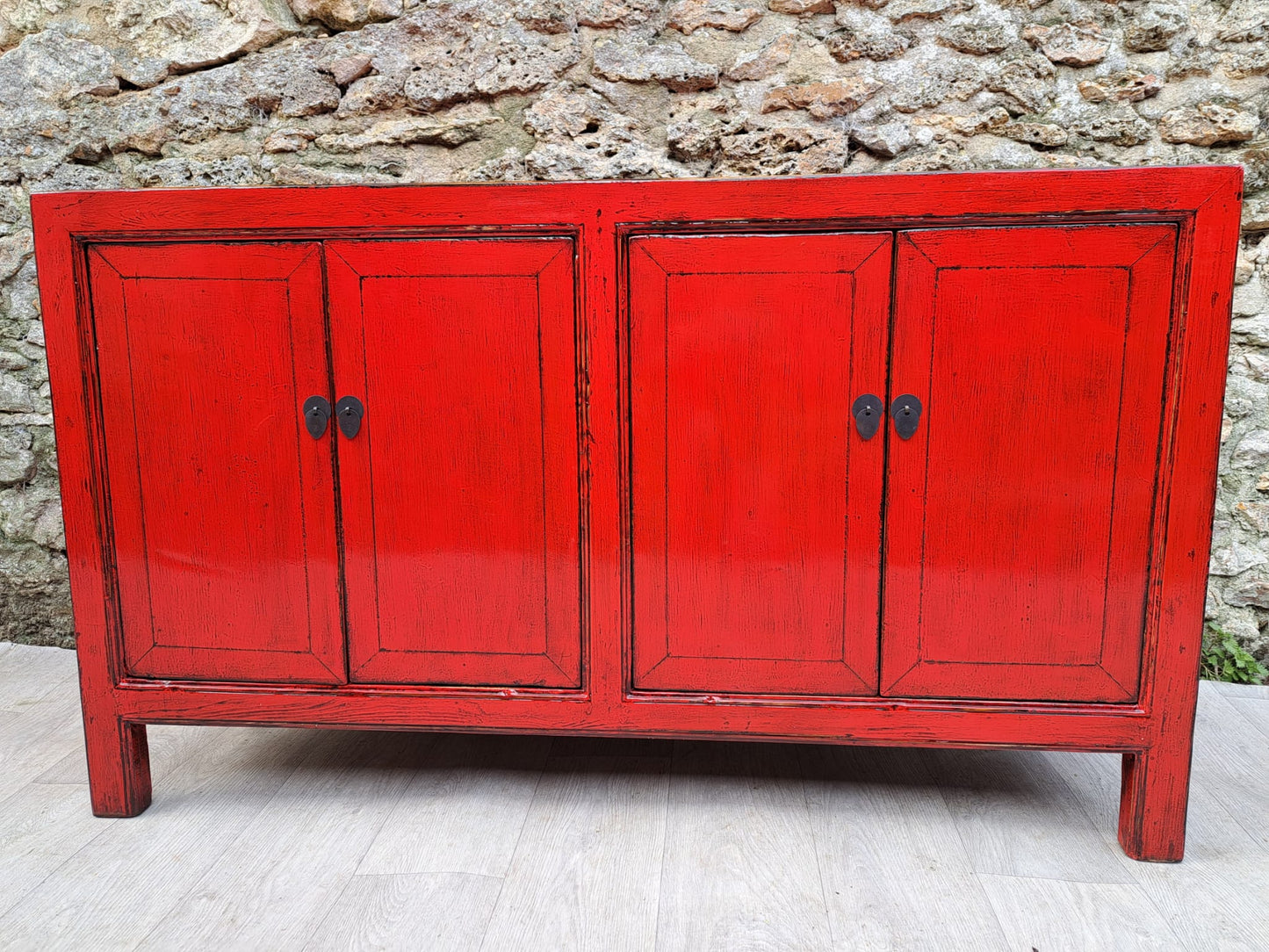 Grand Meuble Salon Laqué Rouge 4 Portes | Mobello