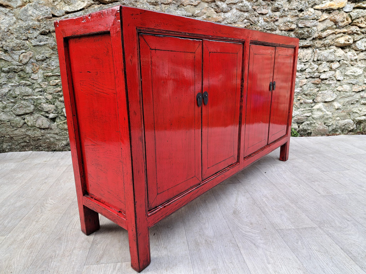 Grand Meuble Salon Laqué Rouge 4 Portes | Mobello