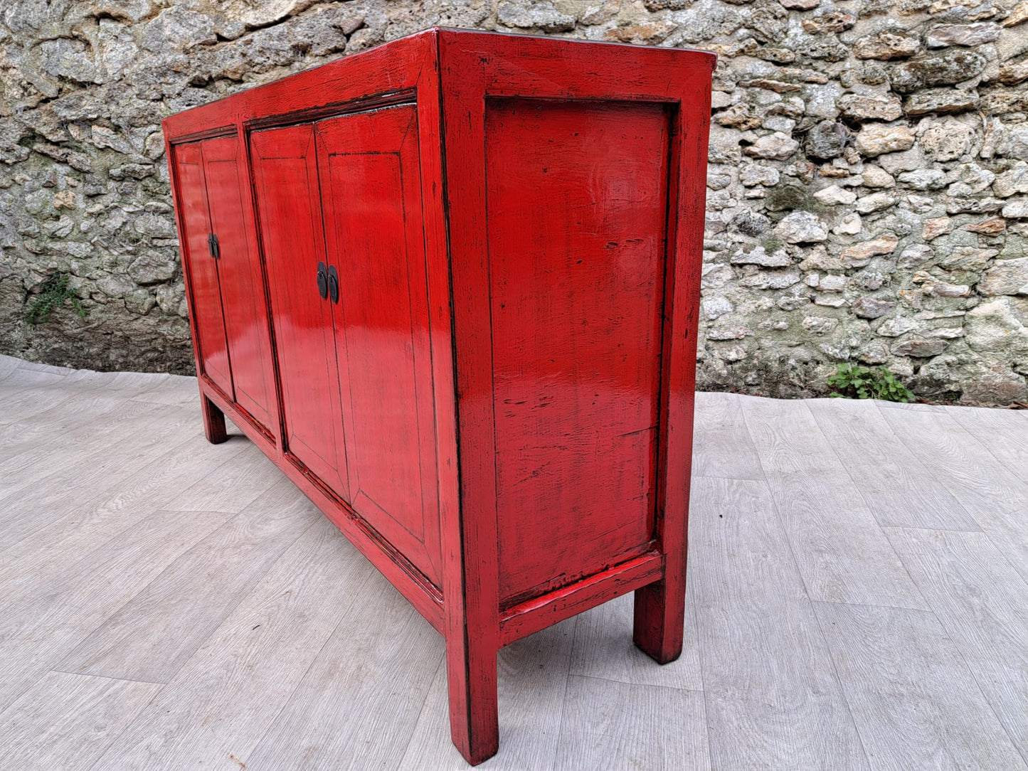 Grand Meuble Salon Laqué Rouge 4 Portes | Mobello