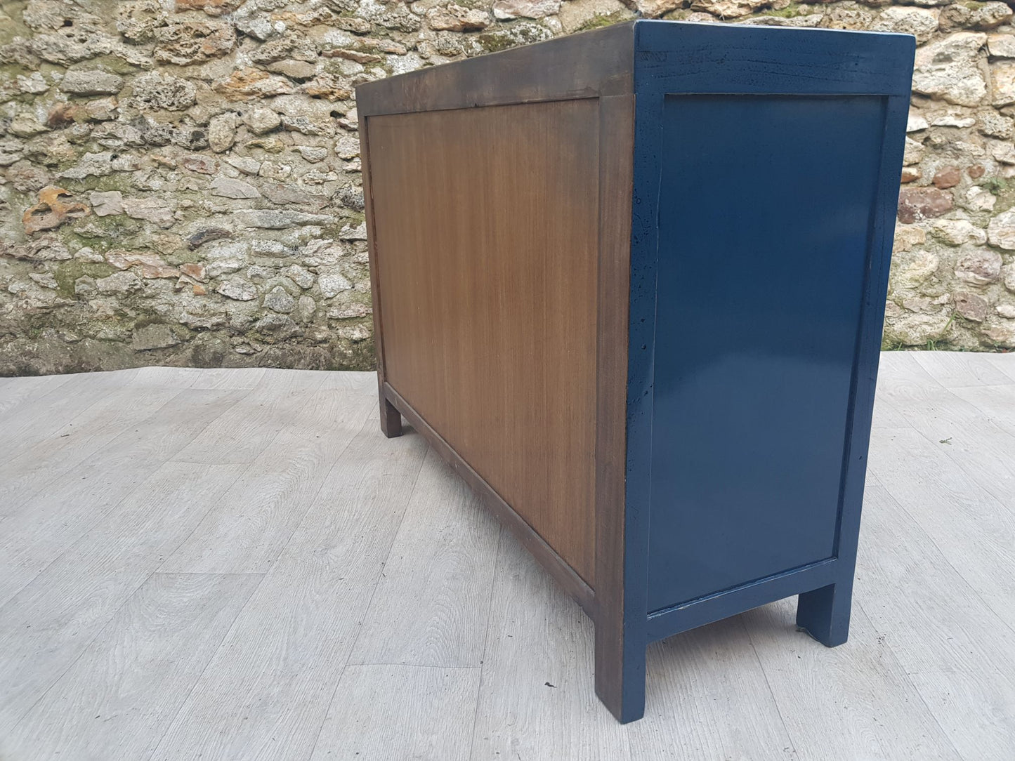 Buffet Salon Laqué Bleu Canard 3 Tiroirs 2 Portes | Mobello