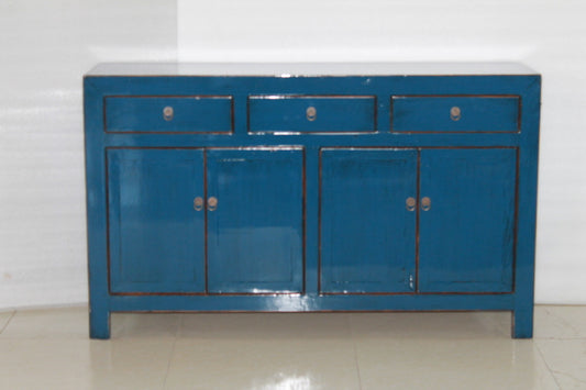 Grand Buffet Meuble Laqué Bleu Foncé 4 Portes 3 Tiroirs