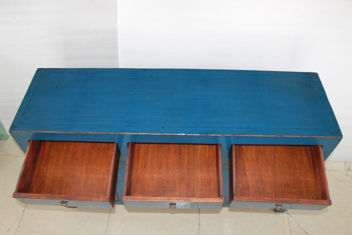 Grand Buffet Meuble Laqué Bleu Foncé 4 Portes 3 Tiroirs