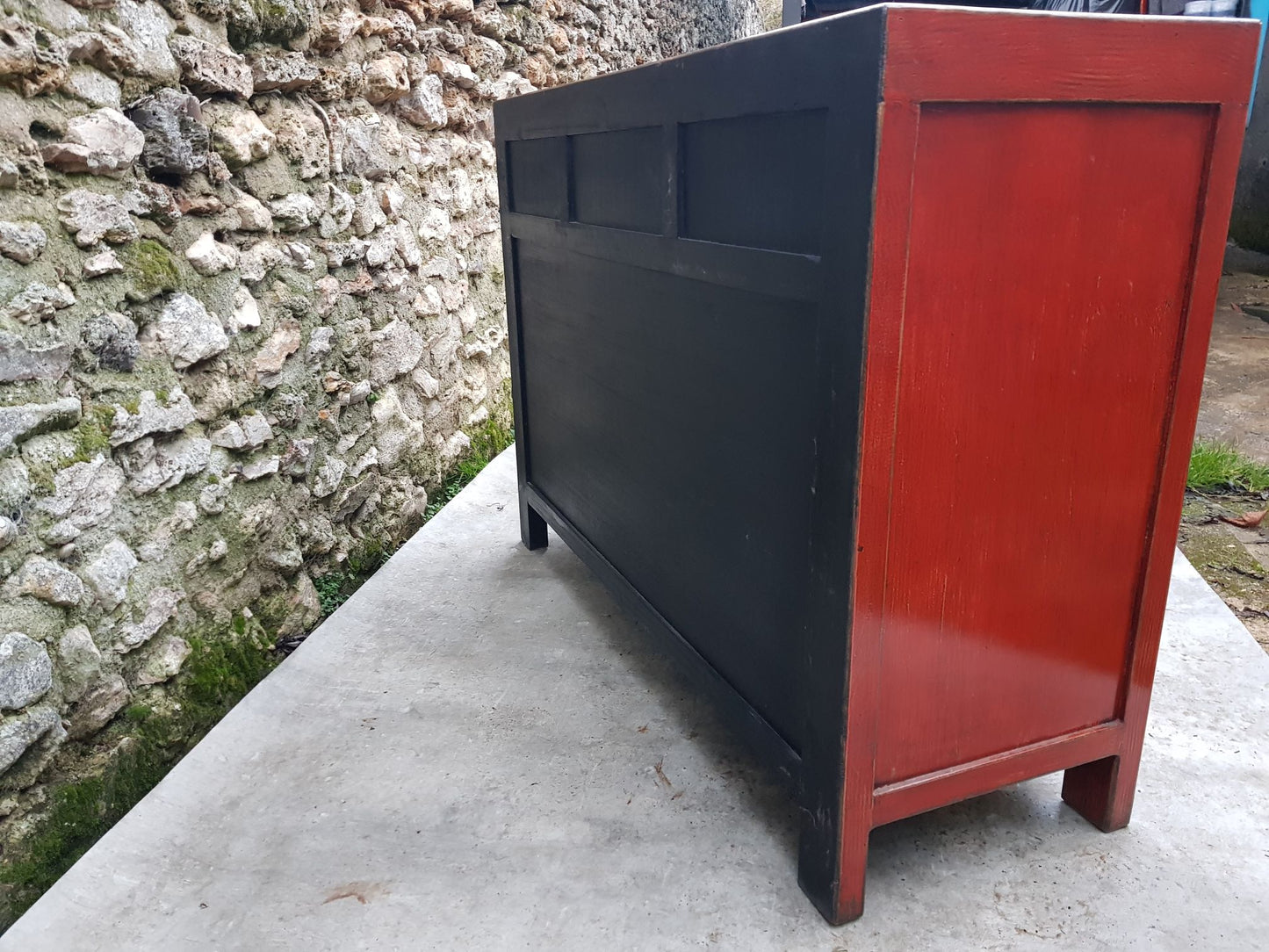 Moyen buffet 3 tiroirs 2 portes motif floral patchwork couleur rouge clair 6