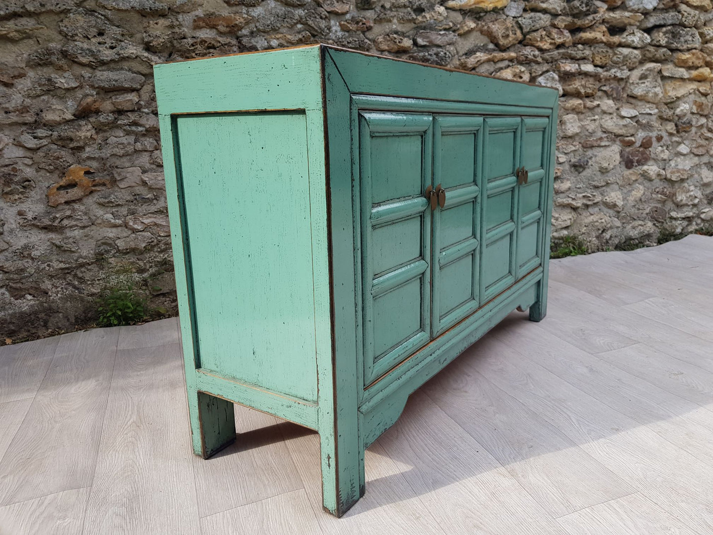 moyen meuble buffet portes à croisillons laqué blanc-bleu pâle droit