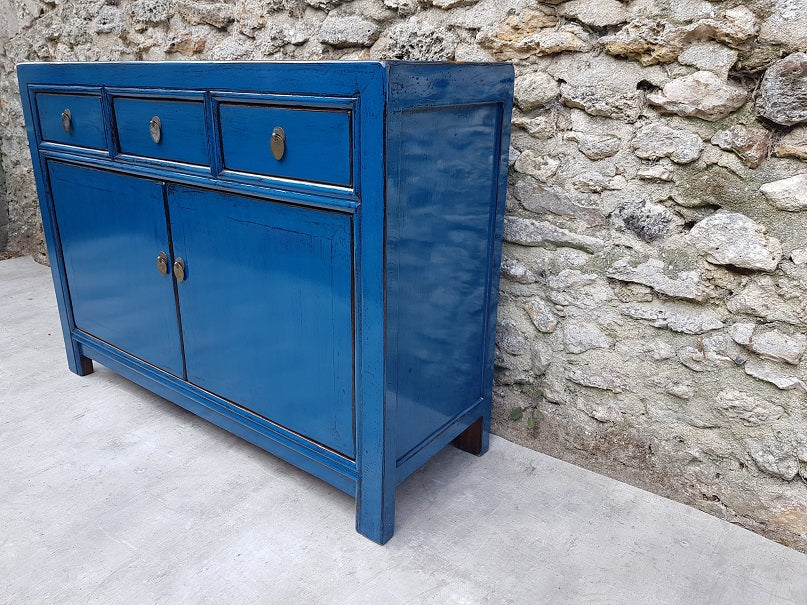 Moyen buffet bleu pétrole vue de gauche