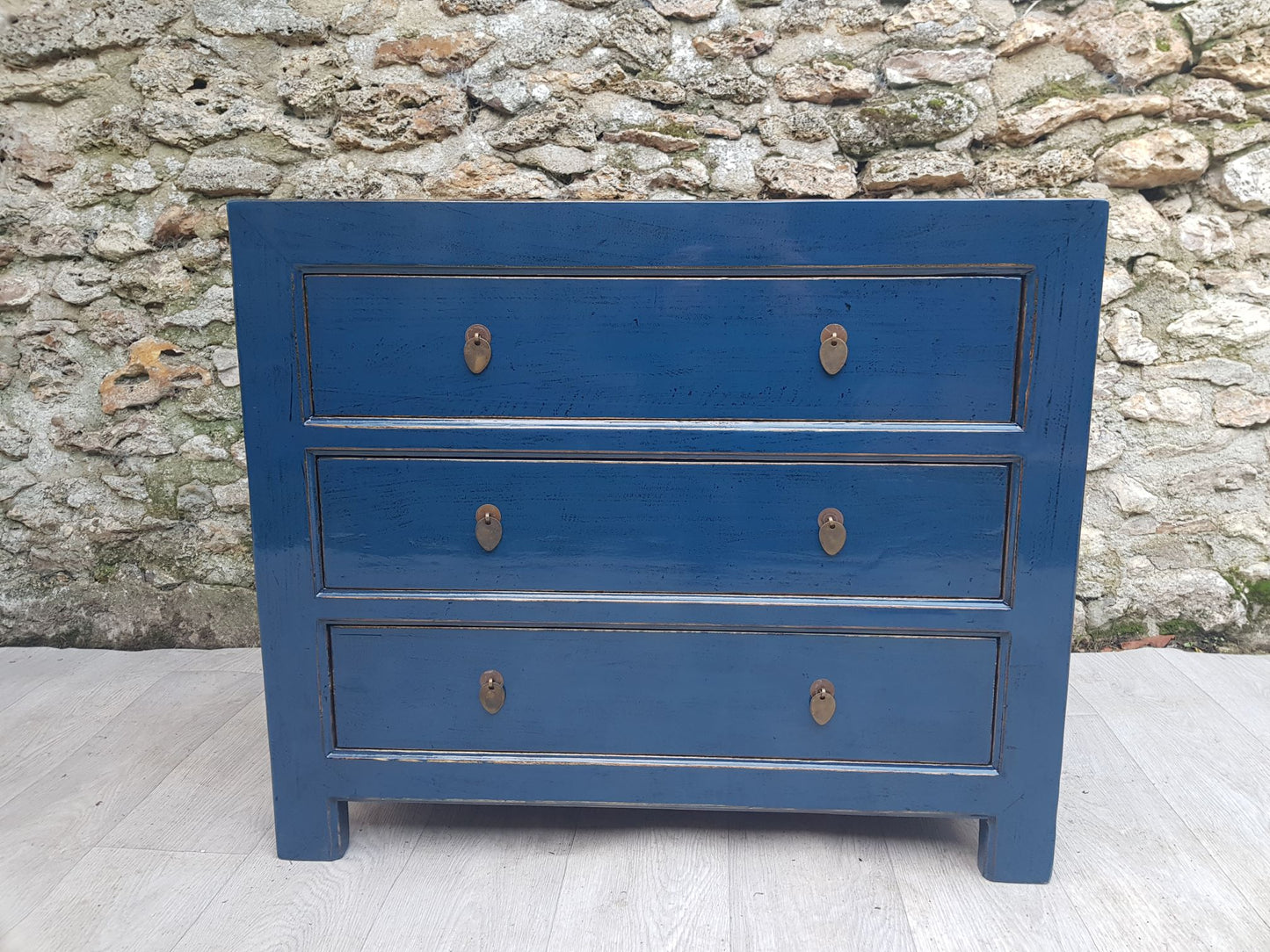 Commode 3 tiroirs laqué bleu pétrole face