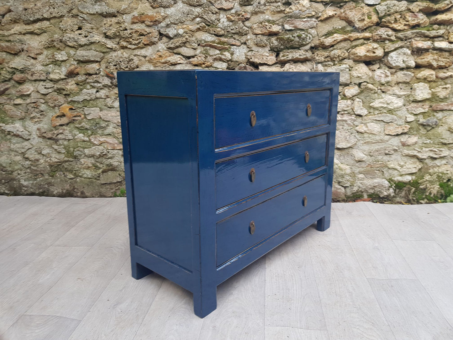 Commode 3 tiroirs laqué bleu pétrole gauche