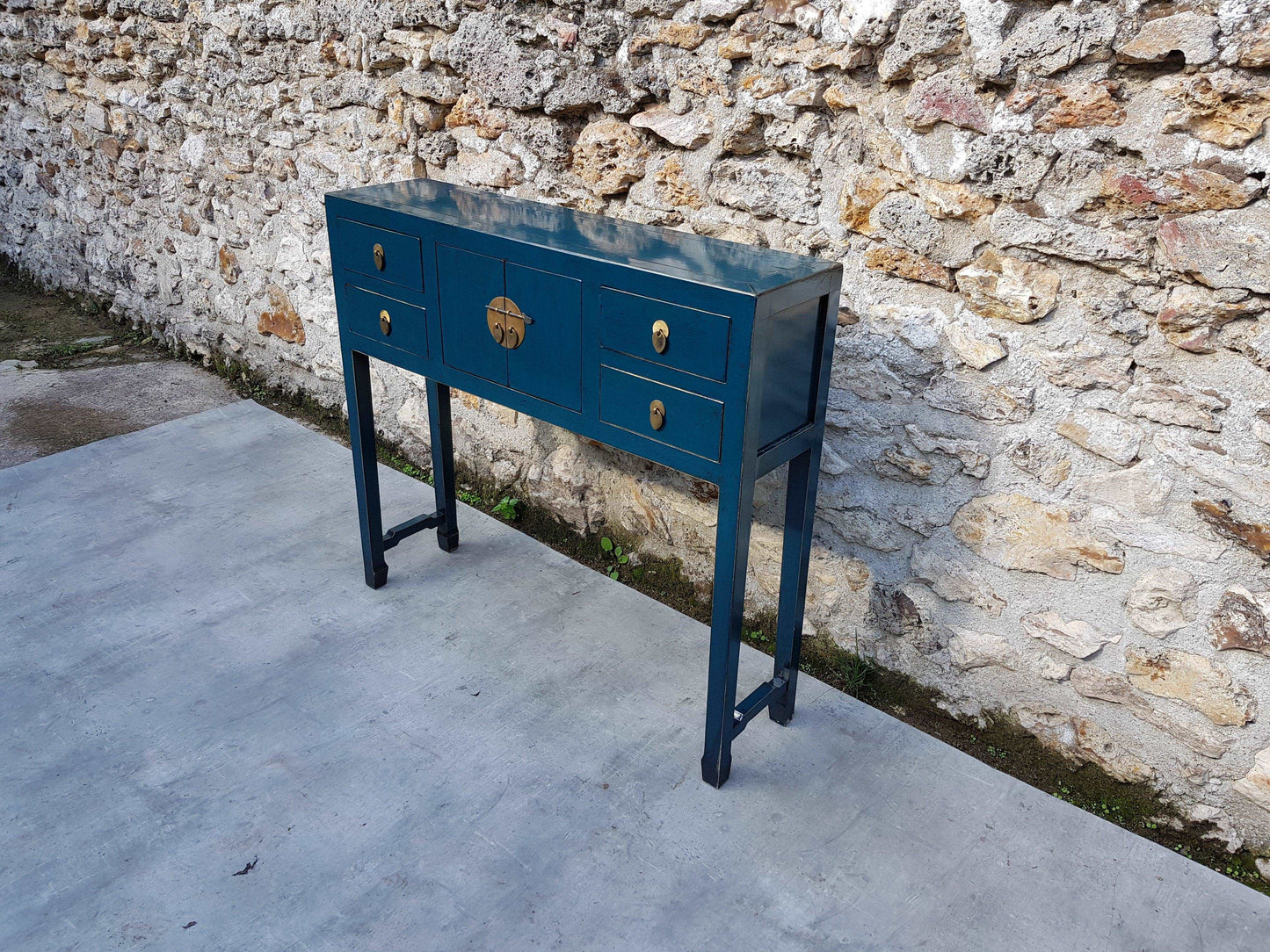 meuble console desserte laqué bleu foncé gauche