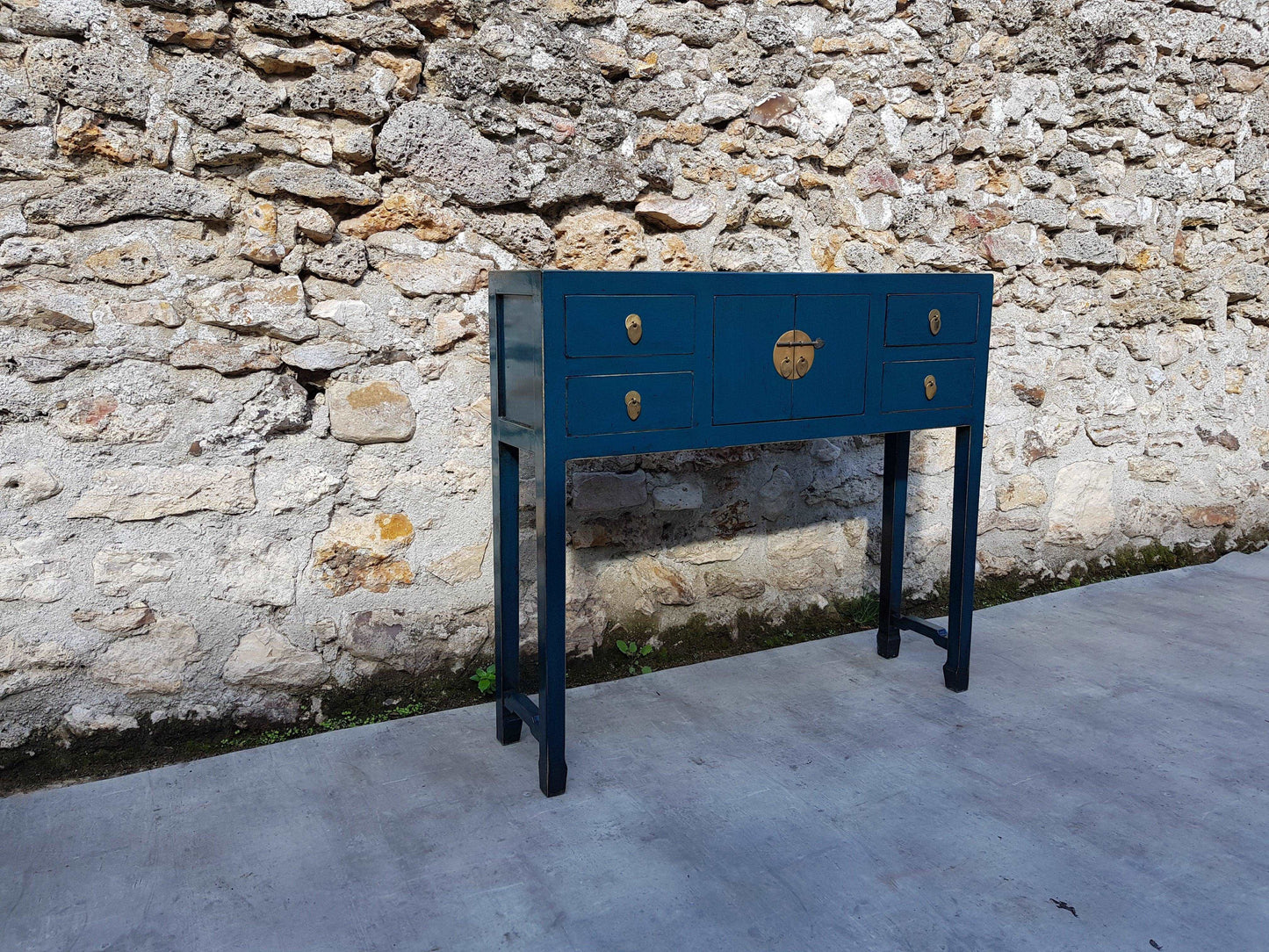 meuble console desserte laqué bleu foncé droit
