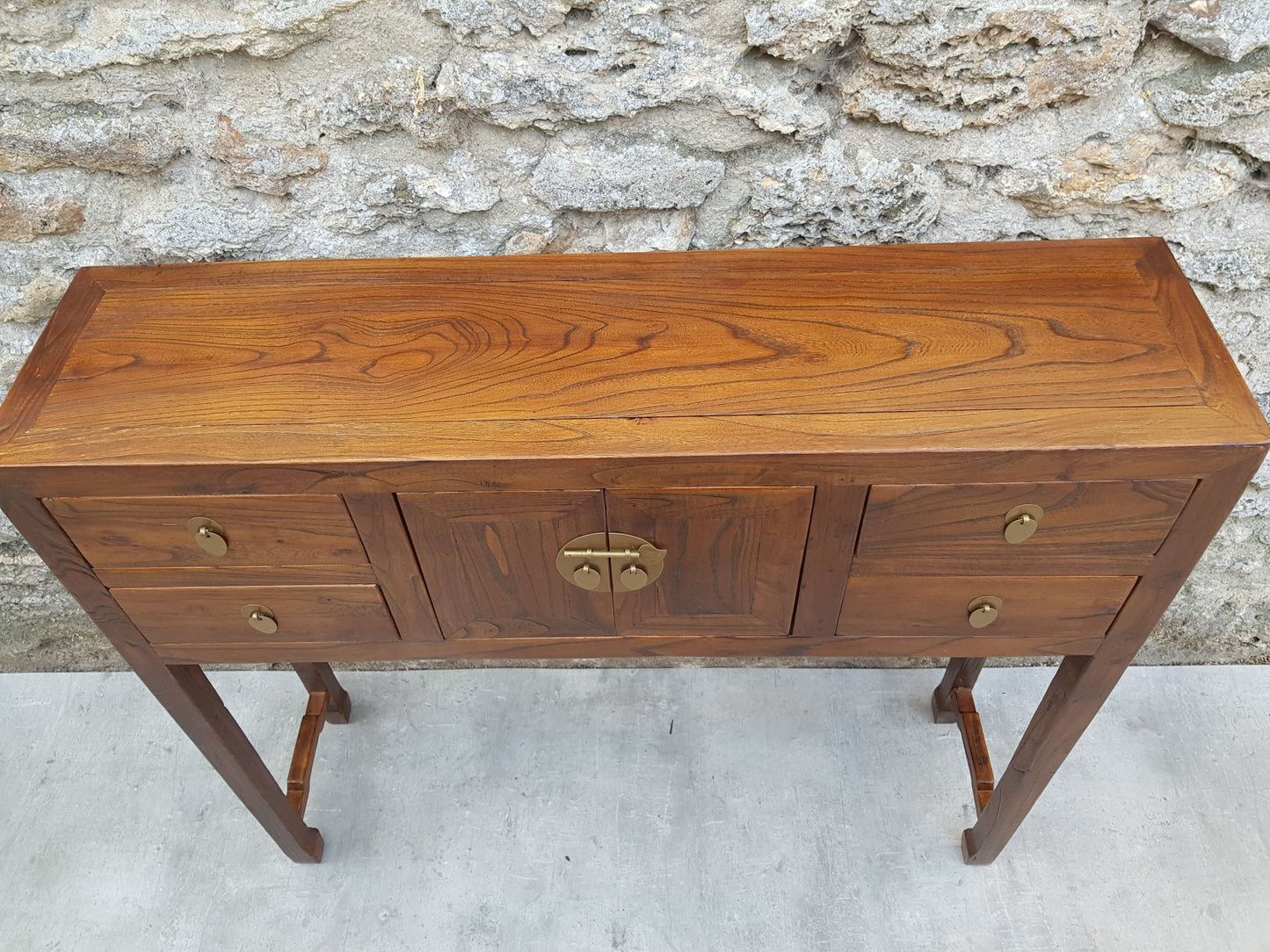 meuble console bois massif orme foncé 2