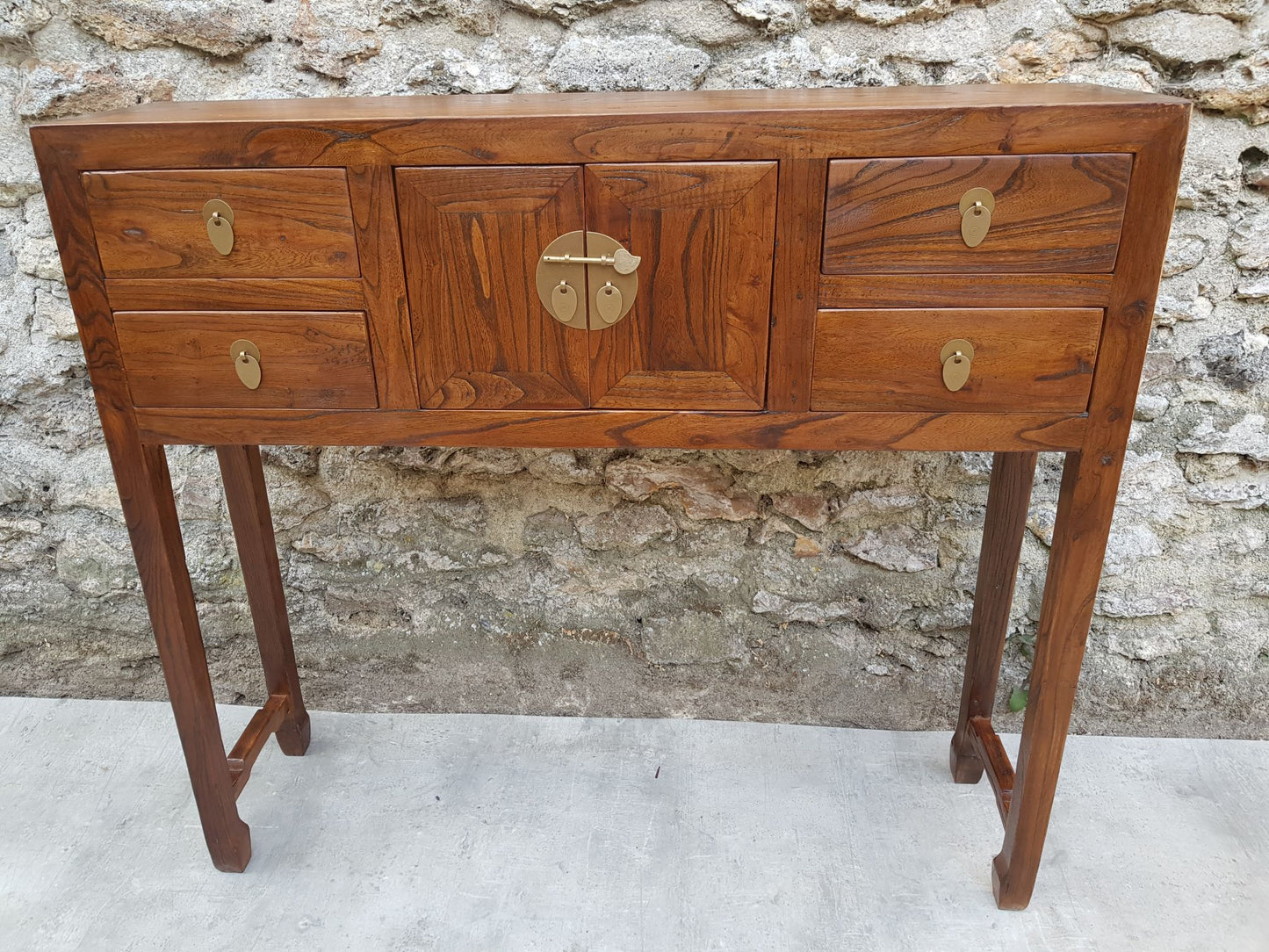 meuble console bois massif orme foncé 1