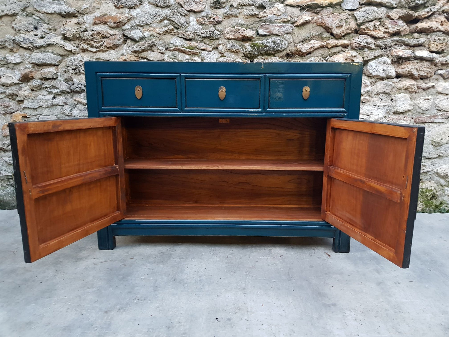 Moyen buffet 3 tiroirs 2 portes 30cm laqué couleur bleu marine bleu canard 5