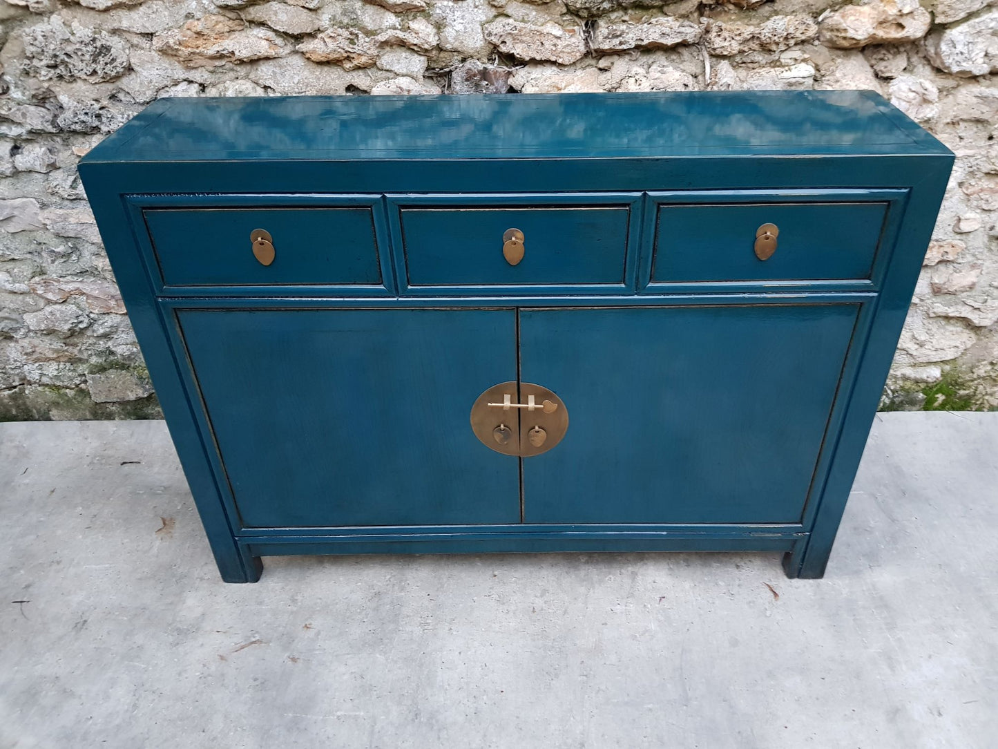 Moyen buffet 3 tiroirs 2 portes 30cm laqué couleur bleu marine bleu canard 2