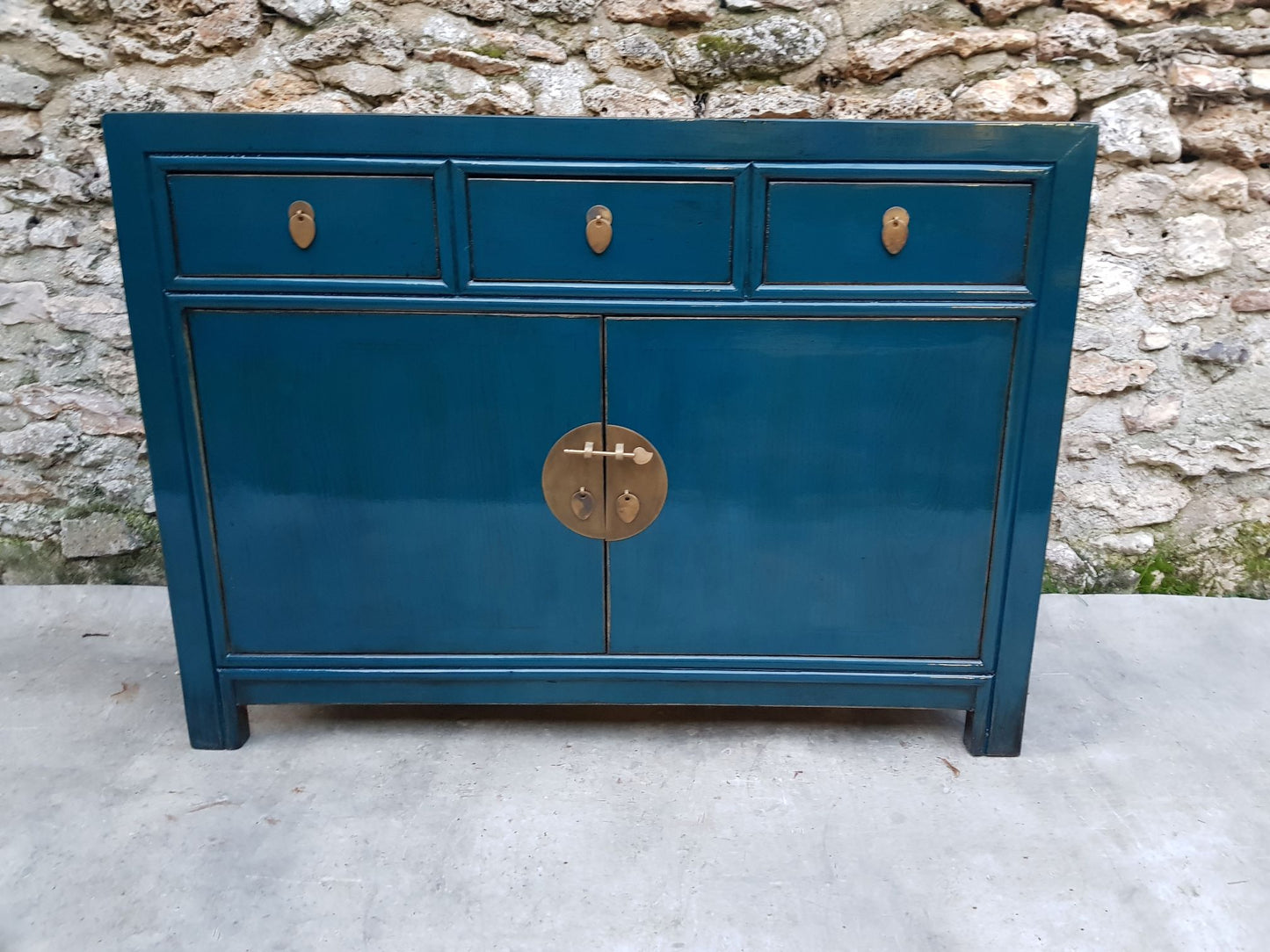Moyen buffet 3 tiroirs 2 portes 30cm laqué couleur bleu marine bleu canard 1