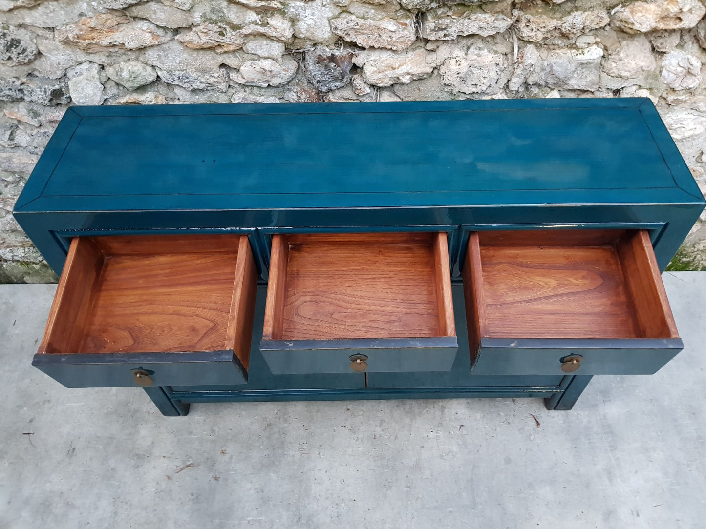 Moyen buffet 3 tiroirs 2 portes 30cm laqué couleur bleu marine bleu canard 4