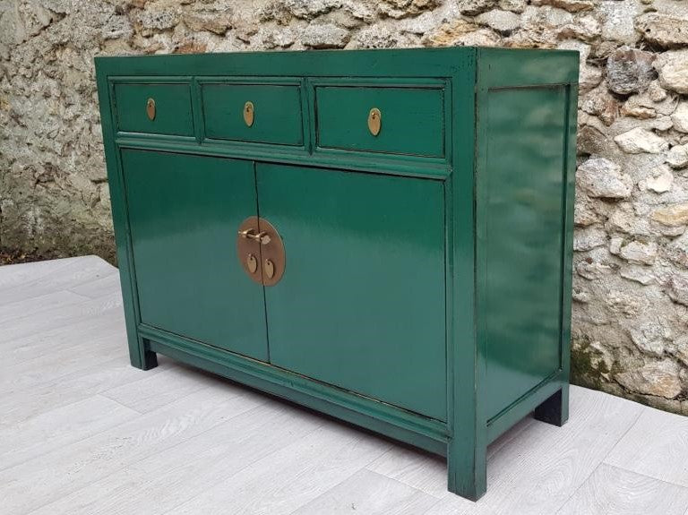 meuble buffet 3 tiroirs 2 portes laqué couleur vert foncé vert émeraude 3