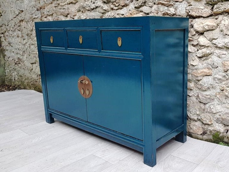 meuble buffet 3 tiroirs 2 portes laqué couleur bleu canard bleu marine 3