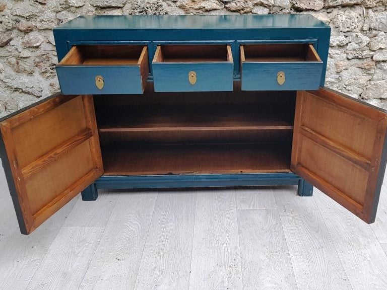 meuble buffet 3 tiroirs 2 portes laqué couleur bleu canard bleu marine 5
