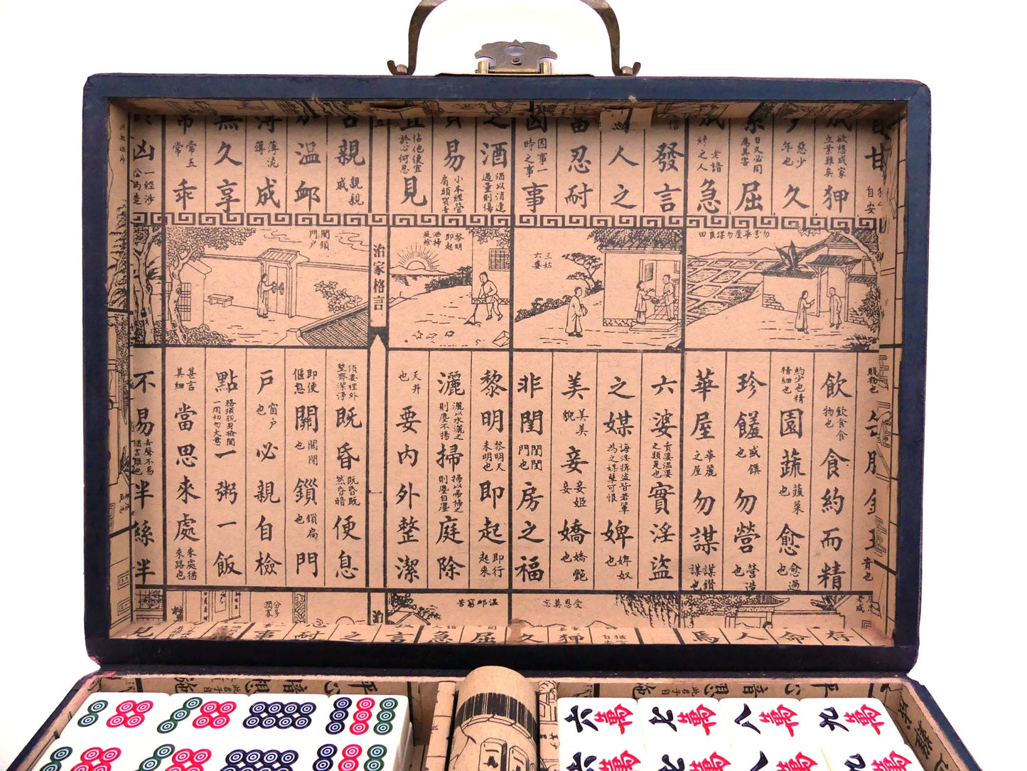 Jeu de mahjong motif interieur couvercle