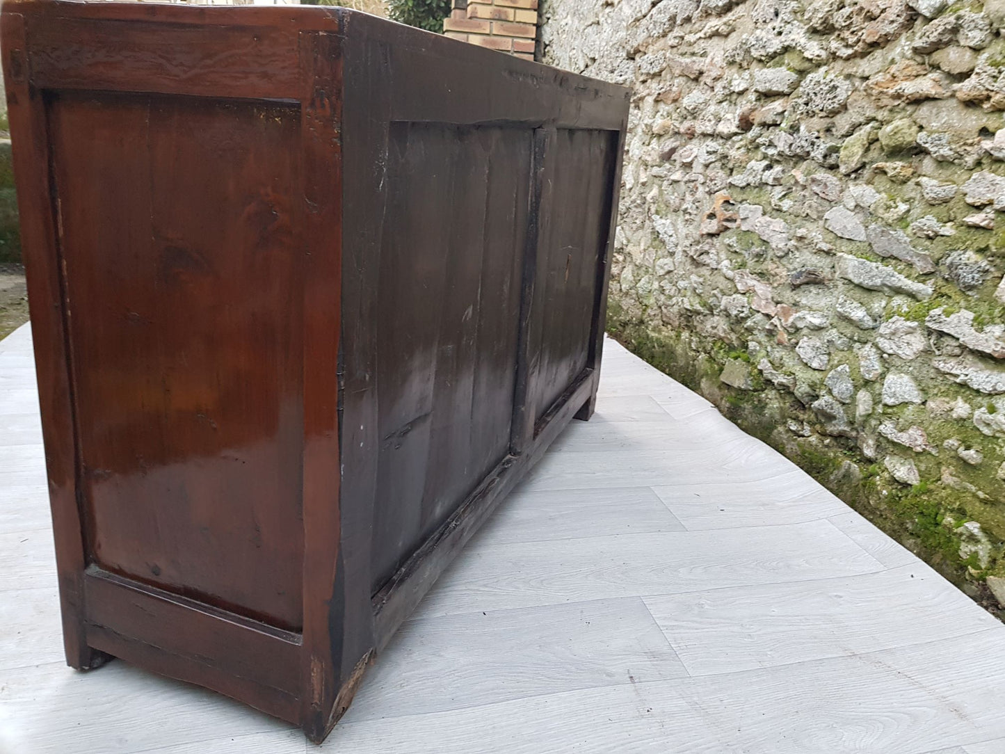 meuble buffet bahut moyen 2 portes bois massif orme foncé 6