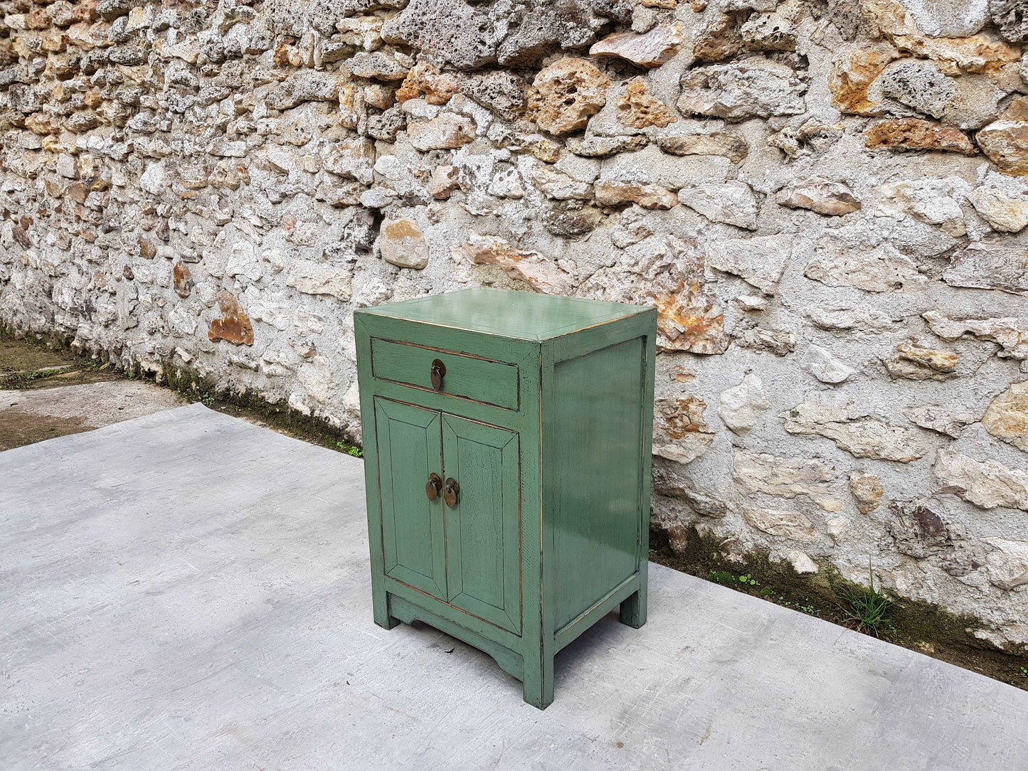 table de nuit chevet 1 tiroir 2 portes laqué couleur vert amande vert d'eau vert de gris 4