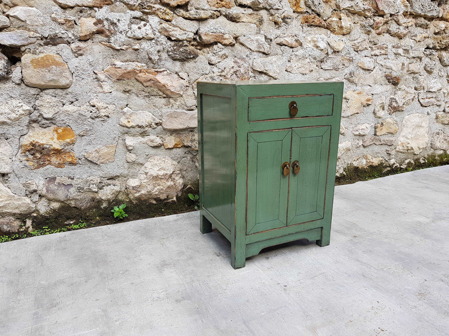 table de nuit chevet 1 tiroir 2 portes laqué couleur vert amande vert d'eau vert de gris 3