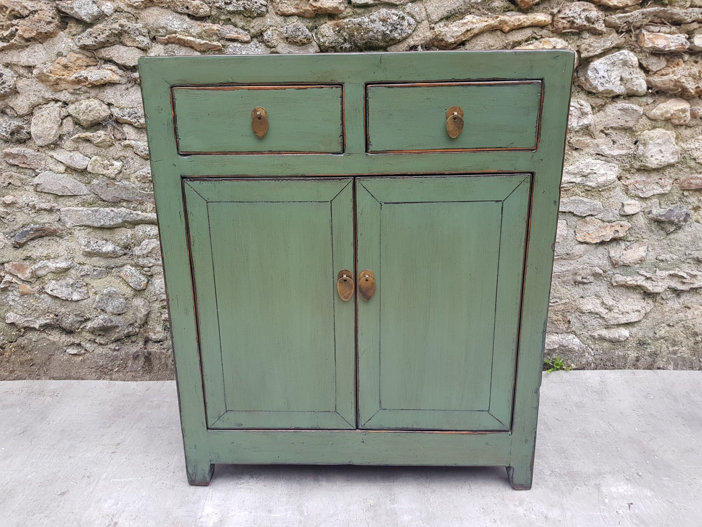 petit buffet 2 tiroirs 2 portes vert d'eau face