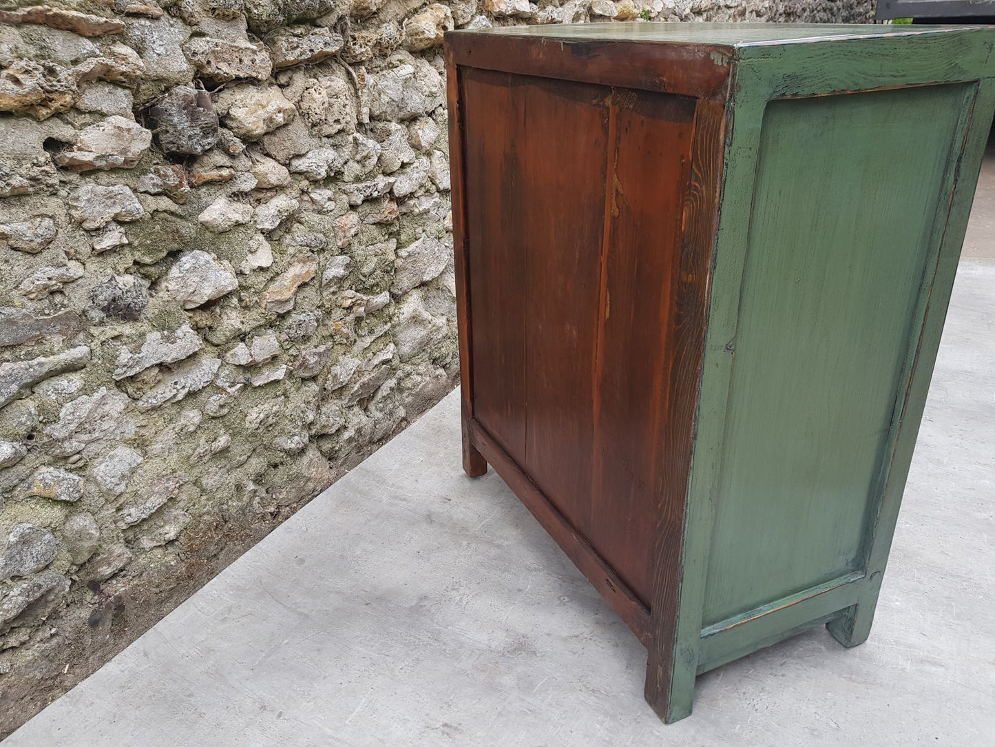 petit buffet 2 tiroirs 2 portes vert d'eau arrière gauche