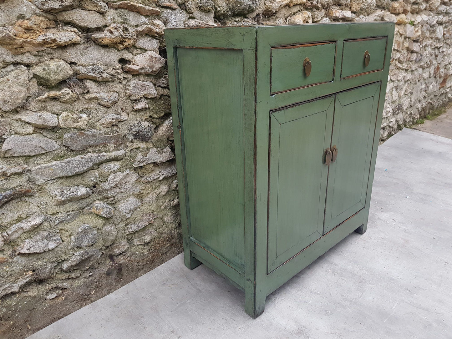petit buffet 2 tiroirs 2 portes vert d'eau gauche