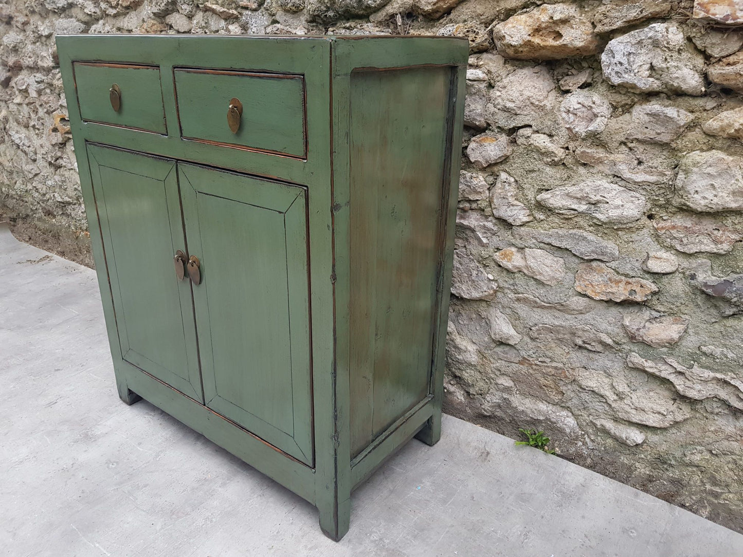 petit buffet 2 tiroirs 2 portes vert d'eau droit