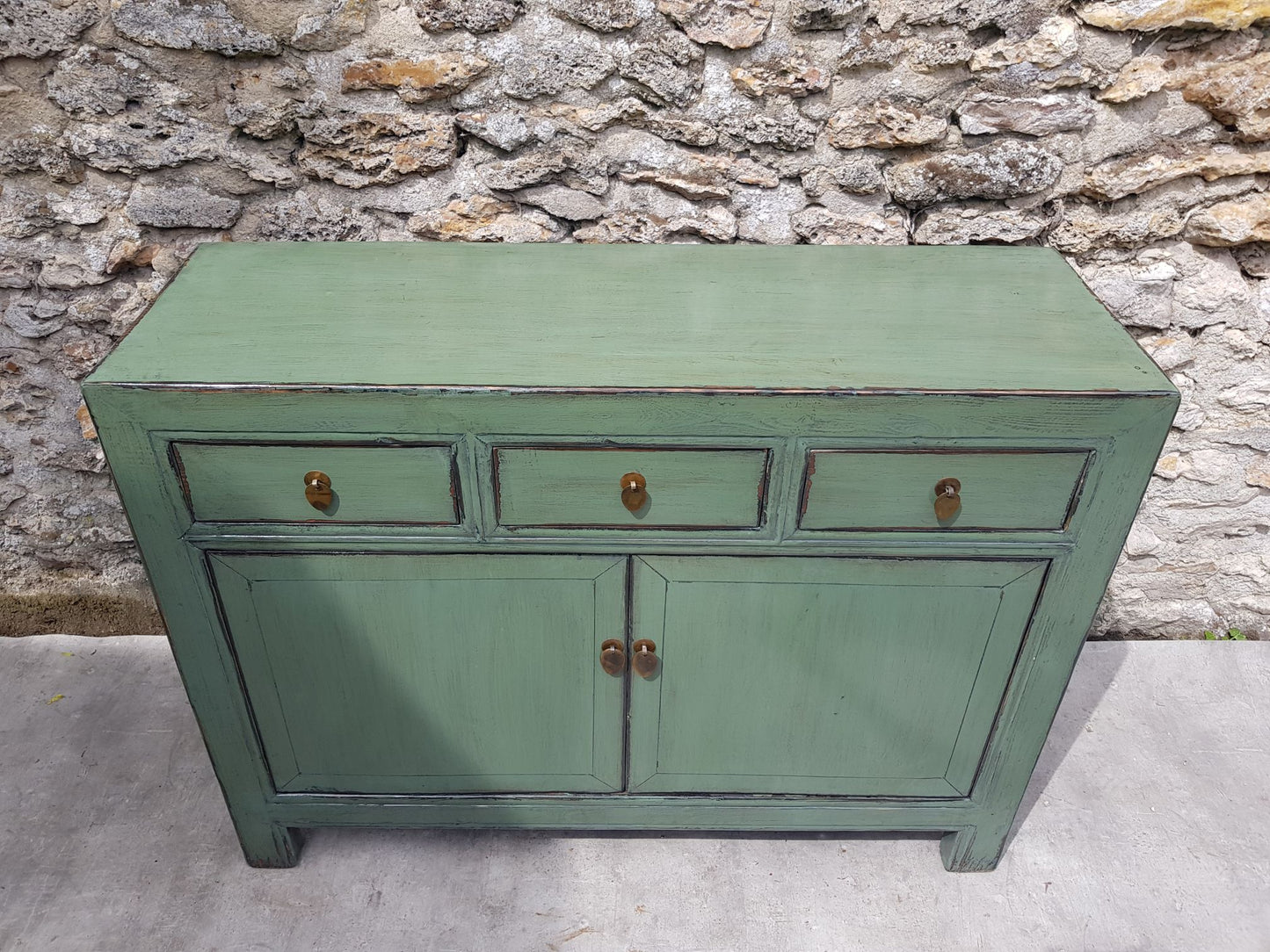 Moyen buffet 3 tiroirs 2 portes couleur vert amande 2