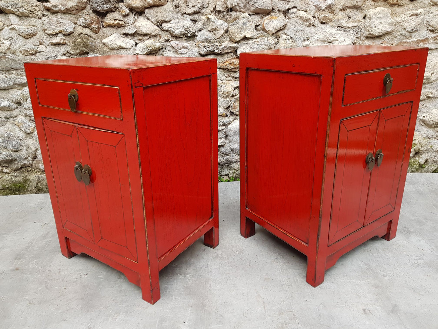 table de nuit petit chevet 1 tiroir 2 portes laqué couleur rouge clair 2