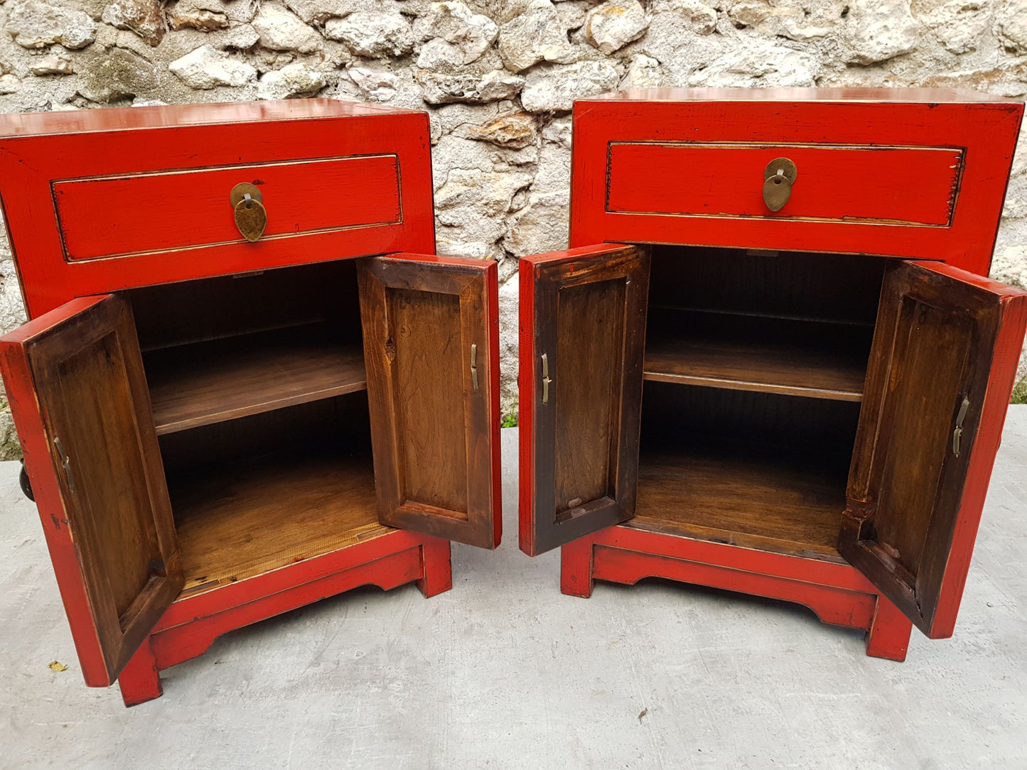 table de nuit petit chevet 1 tiroir 2 portes laqué couleur rouge clair 4