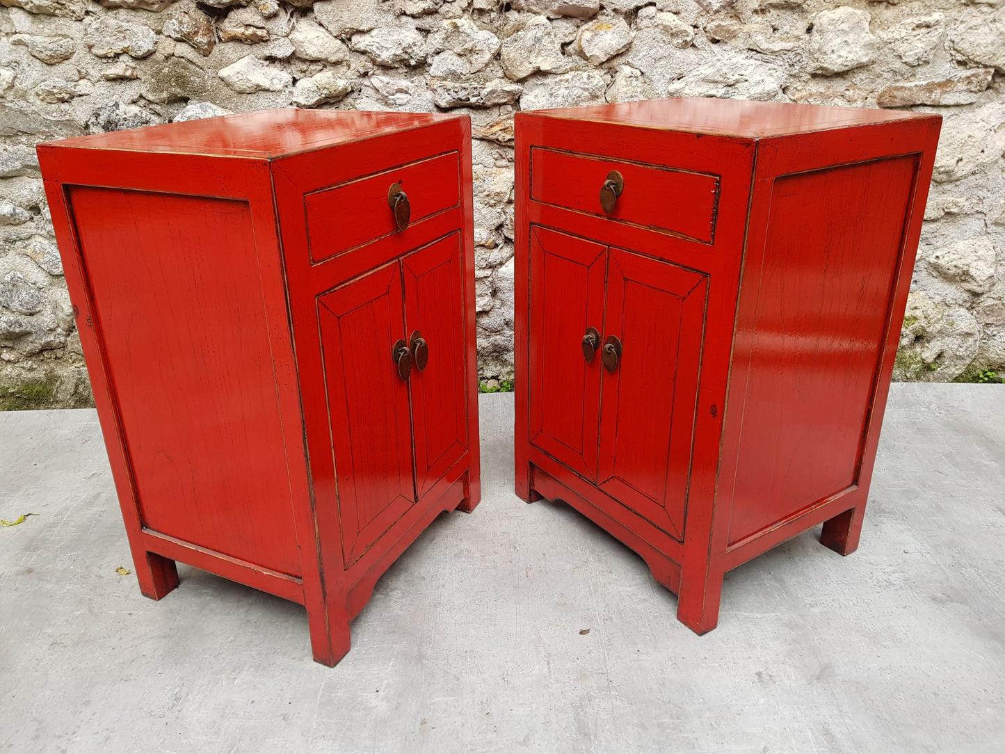 table de nuit petit chevet 1 tiroir 2 portes laqué couleur rouge clair 3