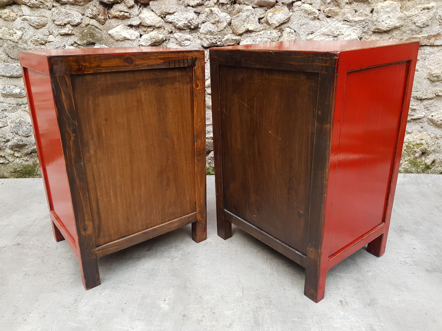 table de nuit petit chevet 1 tiroir 2 portes laqué couleur rouge clair 6