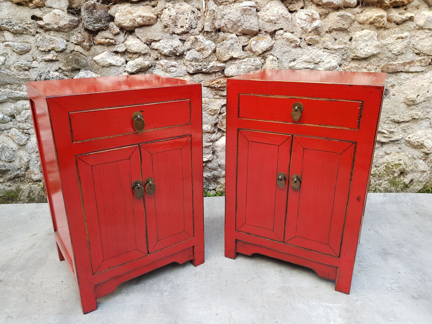 table de nuit petit chevet 1 tiroir 2 portes laqué couleur rouge clair 1