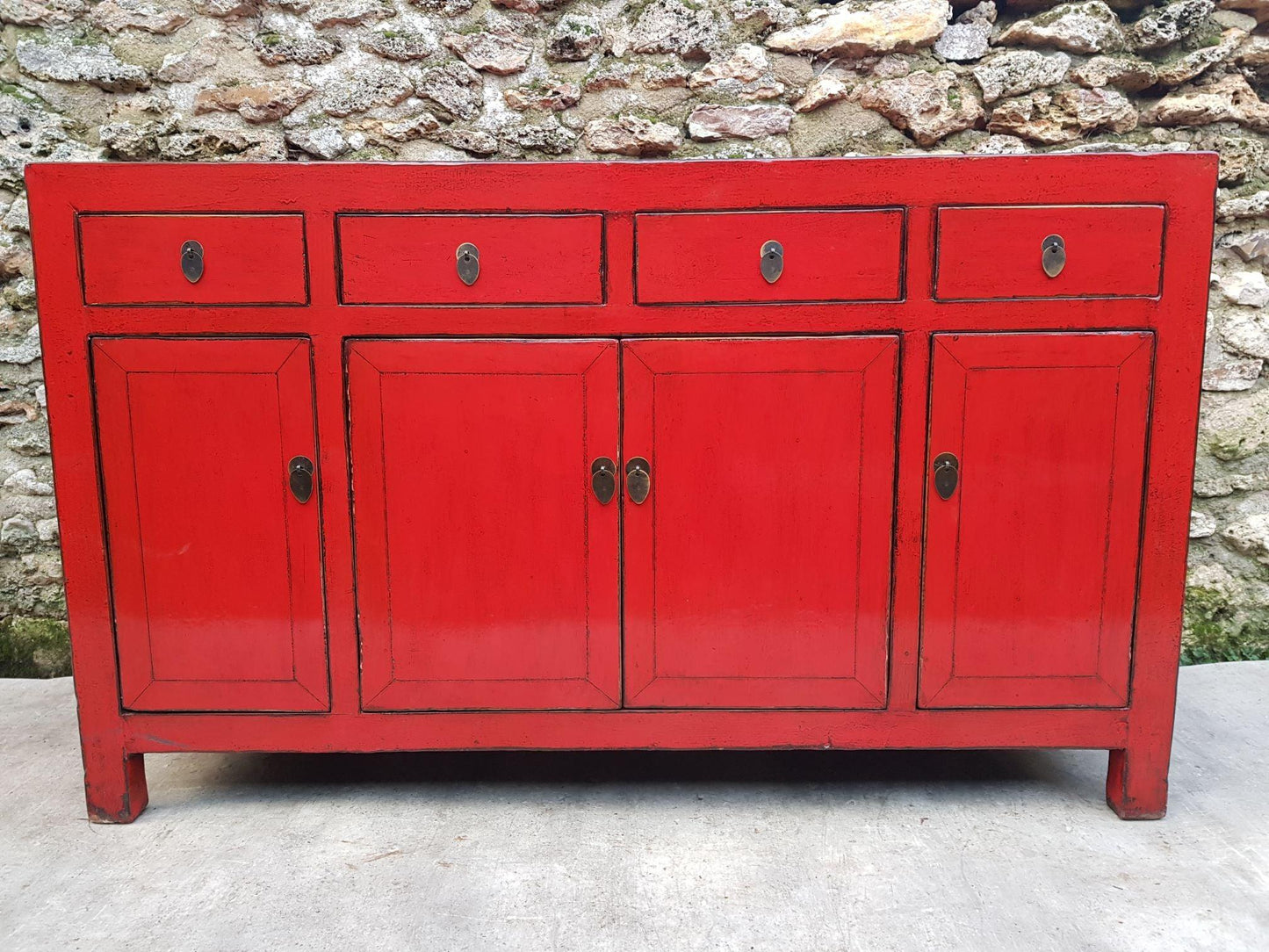 grand buffet meuble 4 tiroirs 4 portes couleur rouge clair 1