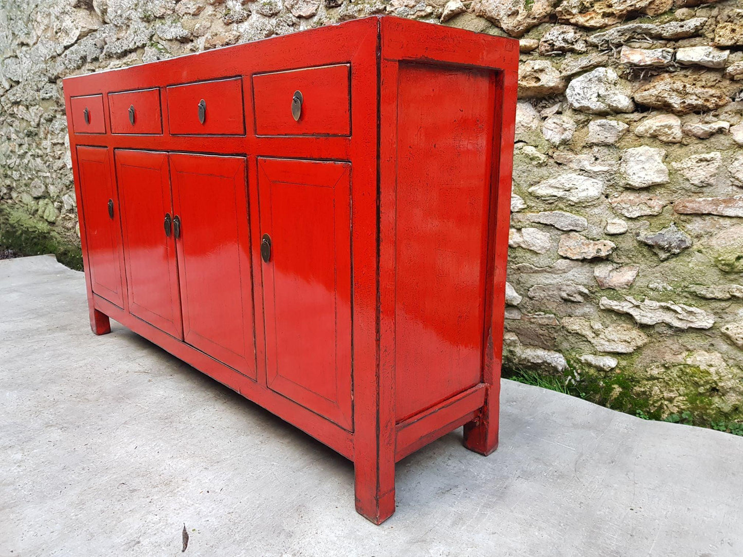 grand buffet meuble 4 tiroirs 4 portes couleur rouge clair 2