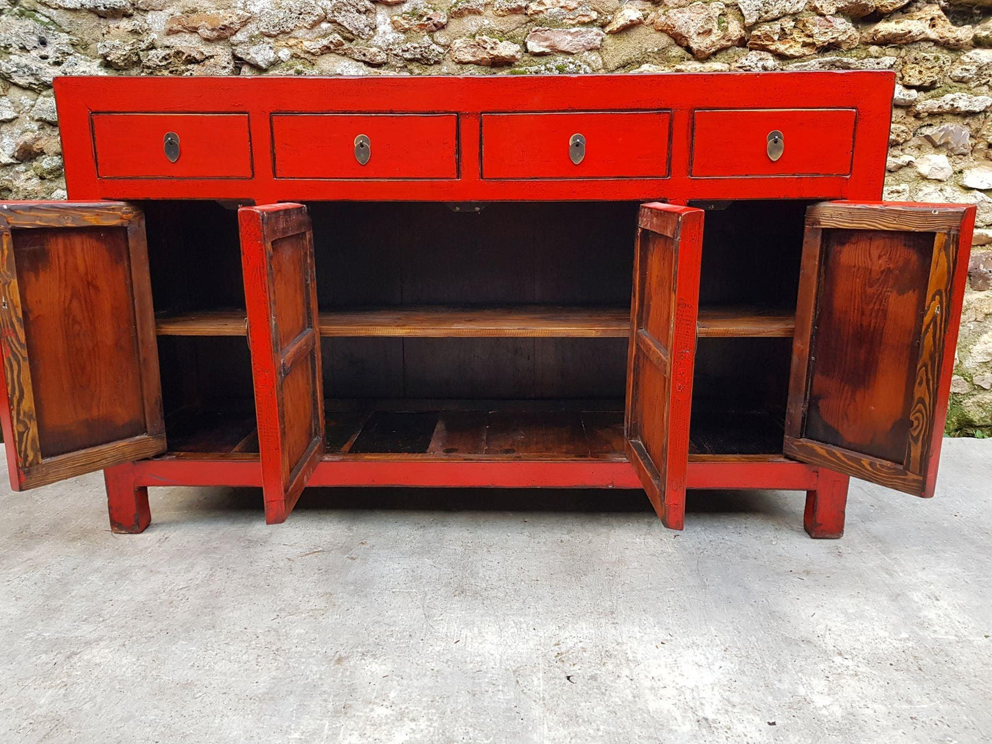 grand buffet meuble 4 tiroirs 4 portes couleur rouge clair 3