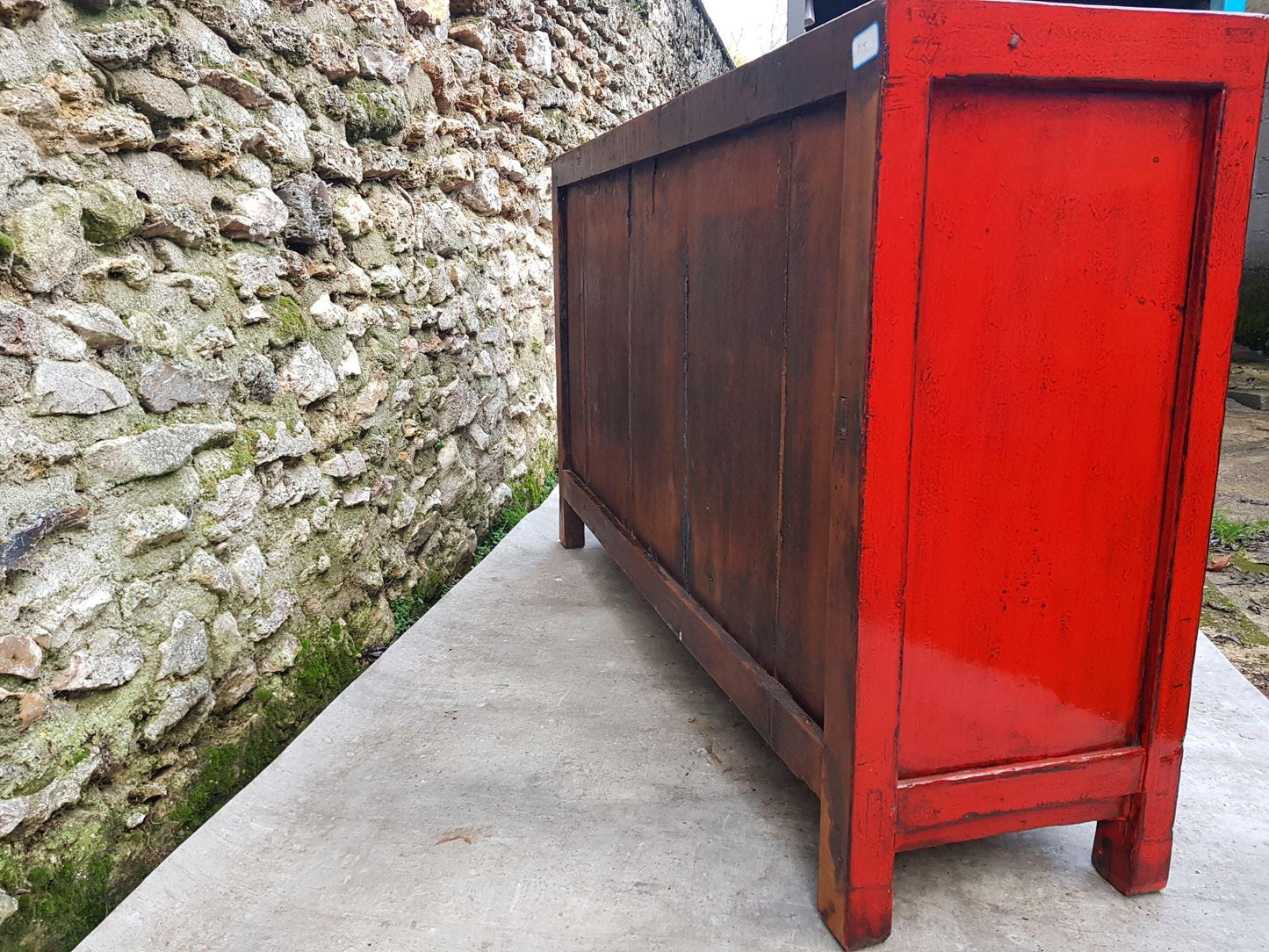 grand buffet meuble 4 tiroirs 4 portes couleur rouge clair 5