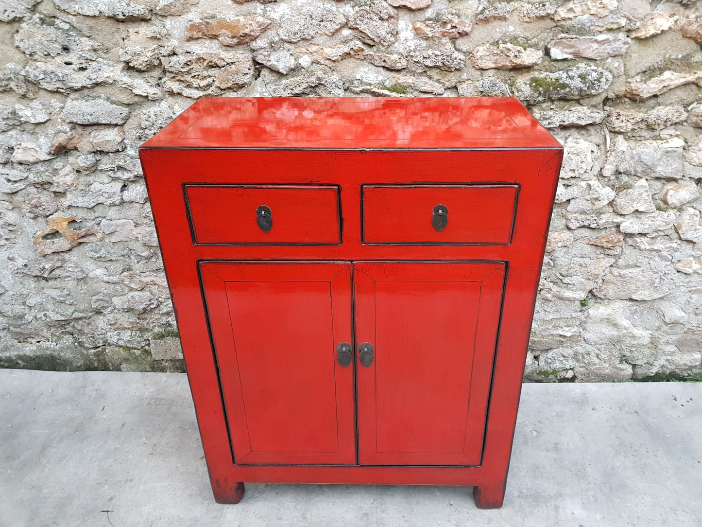 Petit buffet meuble commode 2 tiroirs 2 portes couleur rouge clair 2