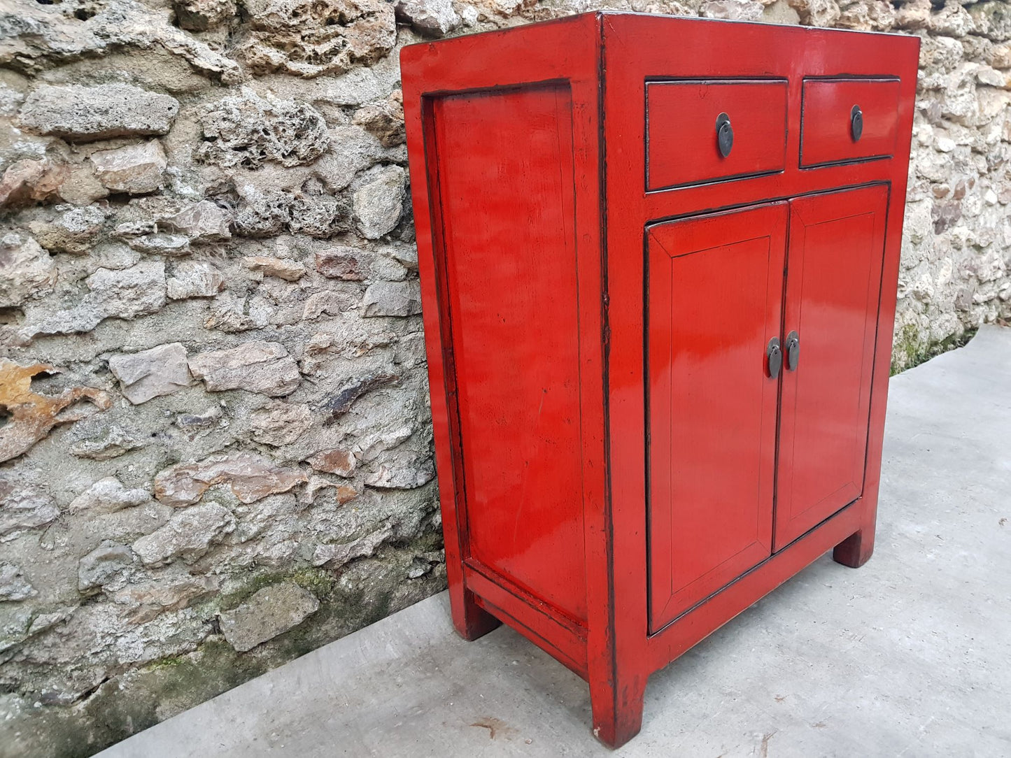 Petit buffet 2 tiroirs 2 portes rouge clair gauche