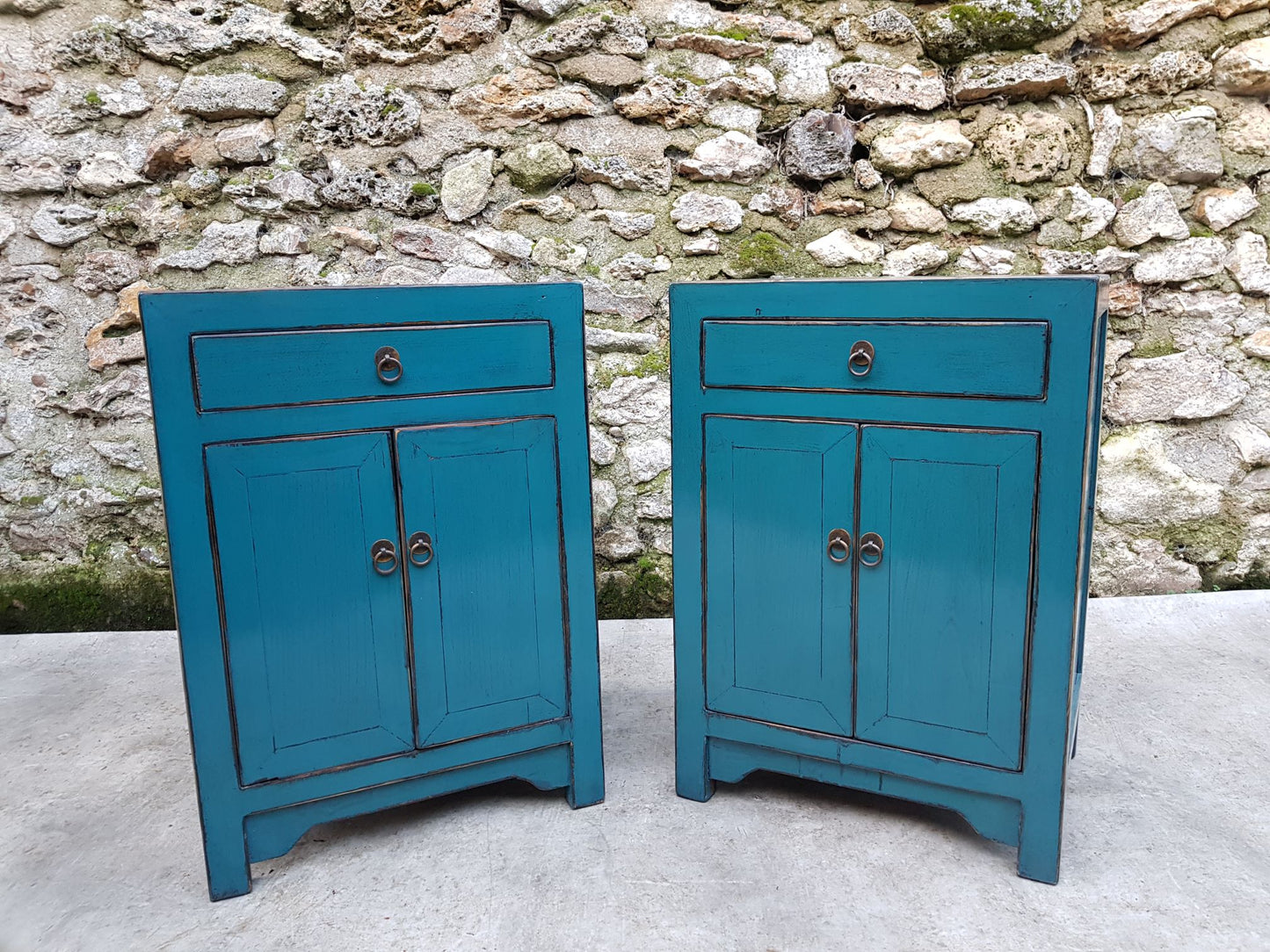 petit chevet table de nuit 1 tiroir 2 portes couleur bleu turquoise 1