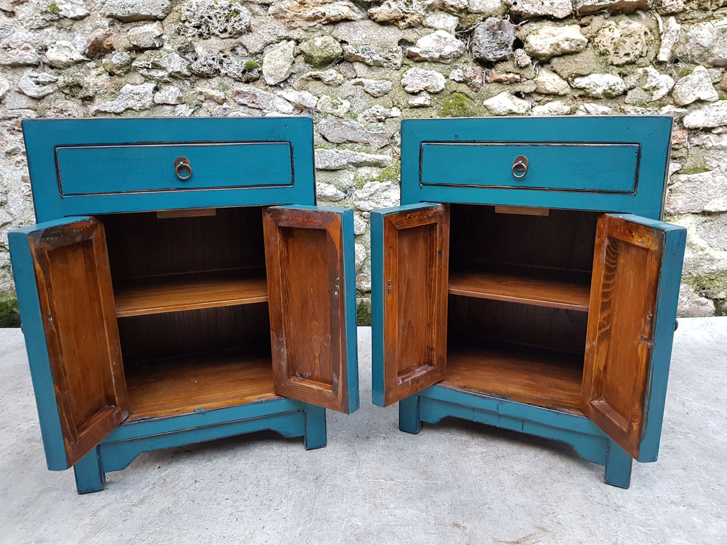 petit chevet table de nuit 1 tiroir 2 portes couleur bleu turquoise 5