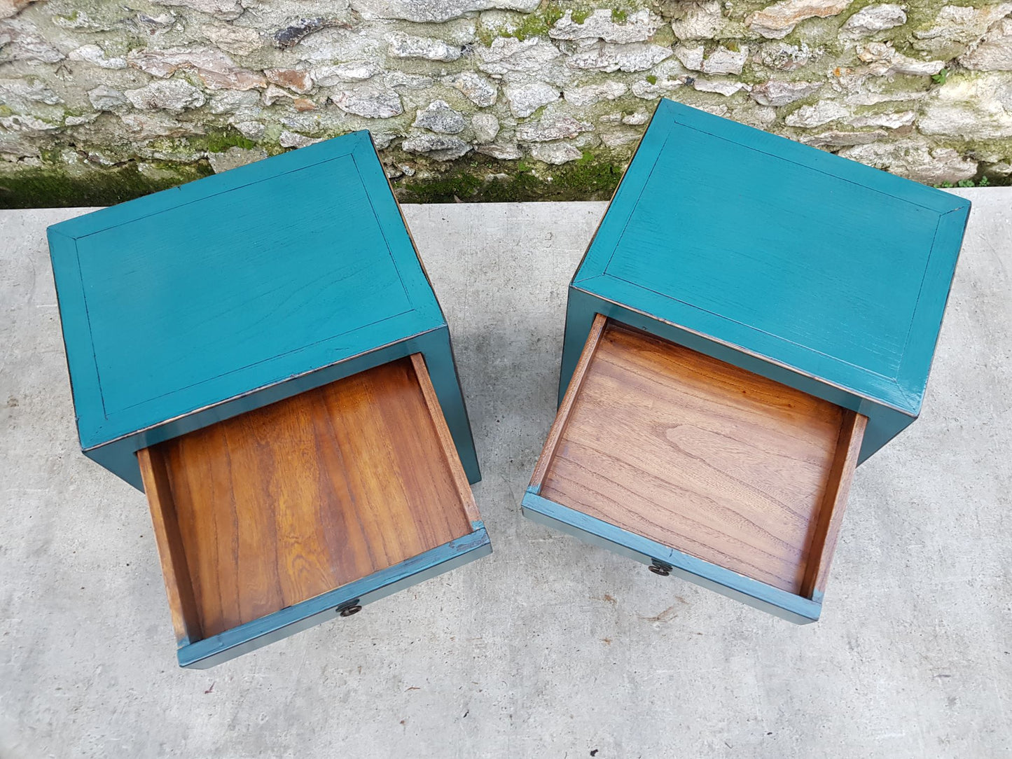 petit chevet table de nuit 1 tiroir 2 portes couleur bleu turquoise 4