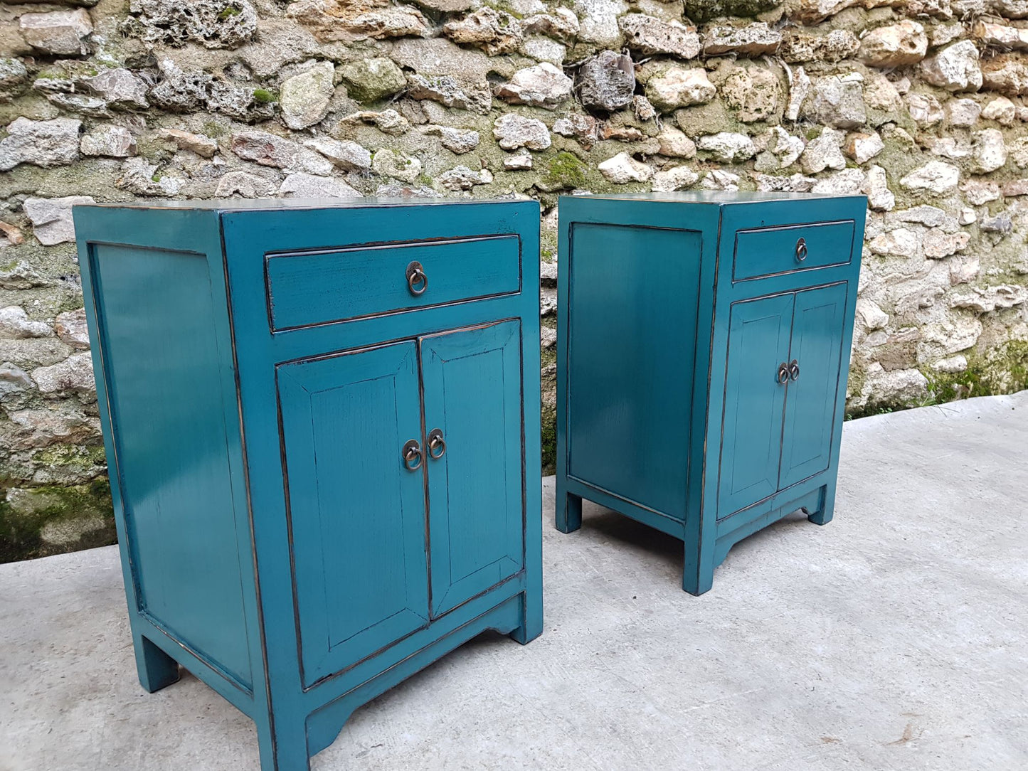 petit chevet table de nuit 1 tiroir 2 portes couleur bleu turquoise 2