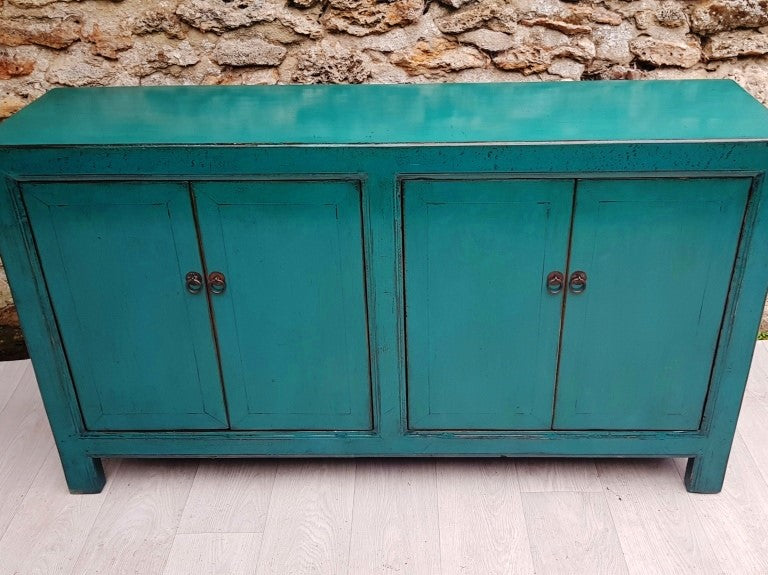grand meuble buffet commode 4 portes couleur bleu turquoise 2