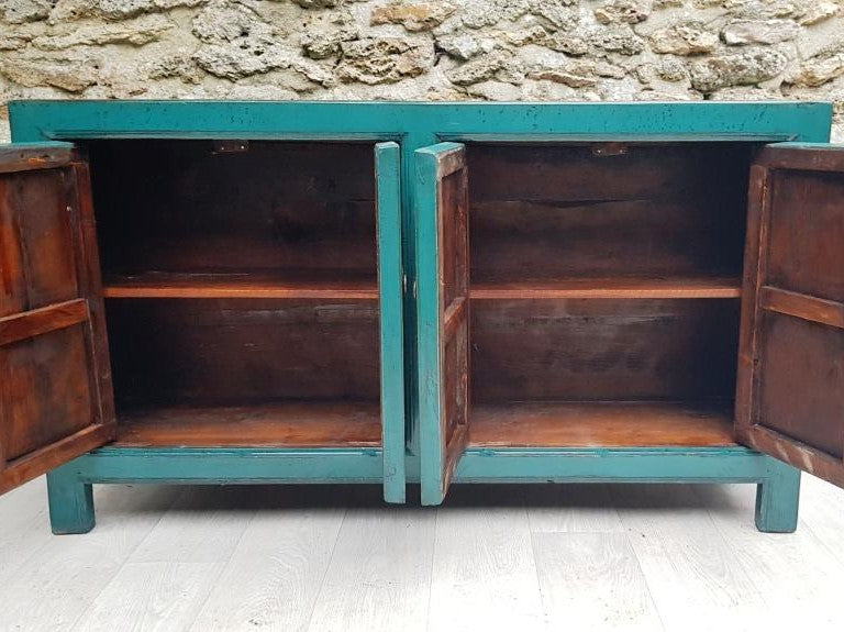 grand meuble buffet commode 4 portes couleur bleu turquoise 5