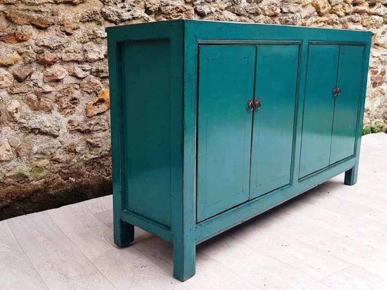 grand meuble buffet commode 4 portes couleur bleu turquoise 4