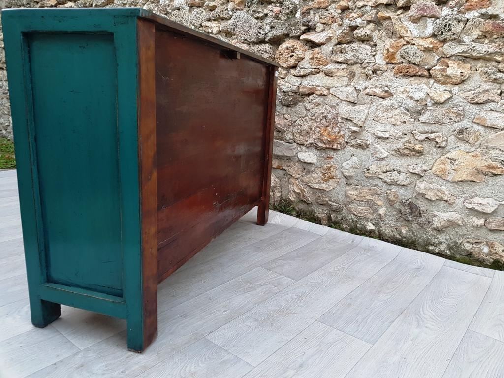 Turquoise Blue Lacquered Living Room Buffet with 3 Drawers 2 Doors
